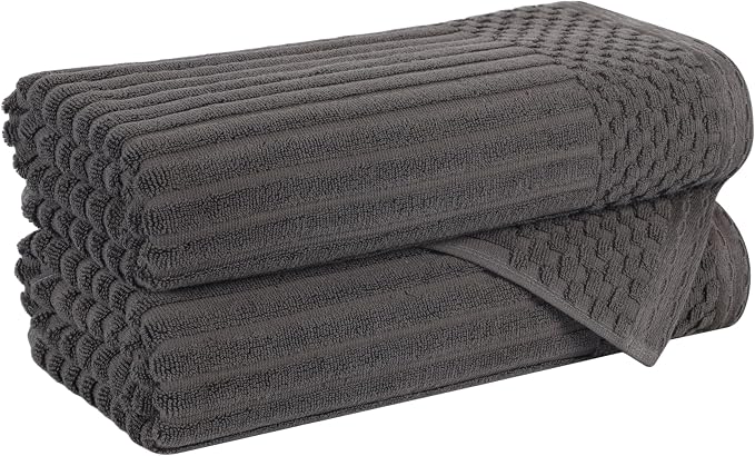 Cotton 2-Piece Solid and Ribbed Bath Towel Set, Bath Towels- 27" x 54", Charcoal by Superior