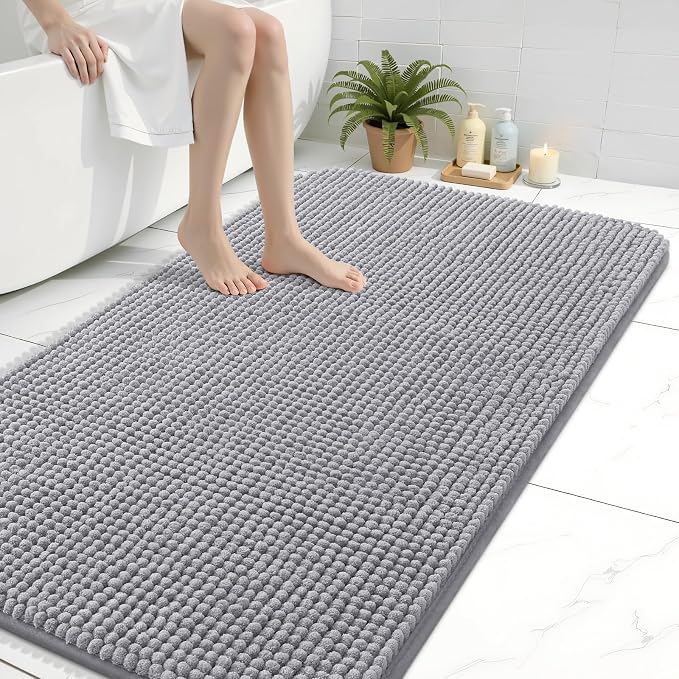 Arotive Bathroom Rugs 50" x 30", Ultra Soft Absorbent Chenille Bath Rugs, Rubber Backing, Machine Washable Bath Mats for Bathroom Floor, Tub and Shower, Home Decor Accessories, Grey