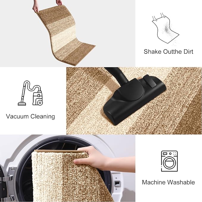 Smiry Dog Door Mat for Muddy Paws, Absorbs Moisture and Dirt, Low-Profile Entryway Mat with Non-Slip Backing, Entry Indoor Outdoor Doormat for Inside Floor (70x32 Inches, Camel, Striped)