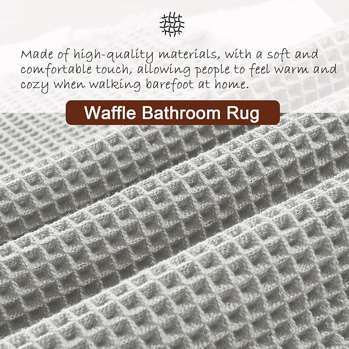 DWCN Grey Waffle Bathroom Mat, Boho Bath Rugs Super Absorbent Non Slip Bath Mats for Bathroom Floor, Ultra Soft Farmhouse Rubber Backed Shower Mats for Tub and Shower, 24 x 60 Inch