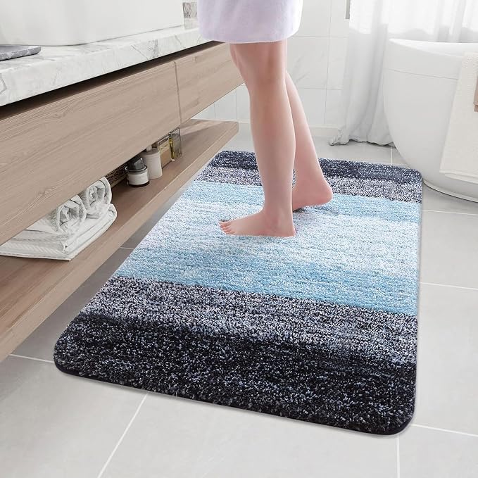 Arotive Microfiber Bathroom Rugs, Shaggy Soft and Absorbent Bath Rug, Thick Plush Machine Washable Dry Bath Mats for Bathroom, Tub and Shower, 47x32, Blue, Rectangular