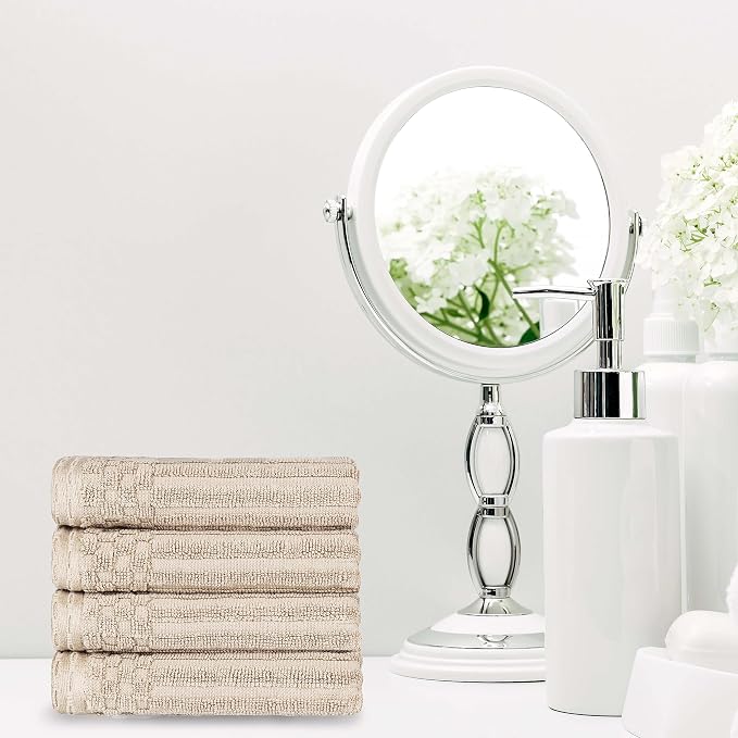 Superior Cotton 4-Piece Solid and Ribbed Hand Towel Set, Hand Towels- 16" x 28", Ivory by Superior