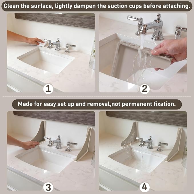 Roslim No-Adhesive Silicone Shower Corner Splash Guard, Reusable Suction Cup Water Blocker for Walk-in Showers & Bathtubs, Leak-Proof Seal Keeps Floor Dry, 2-Pack, Taupe（Small）