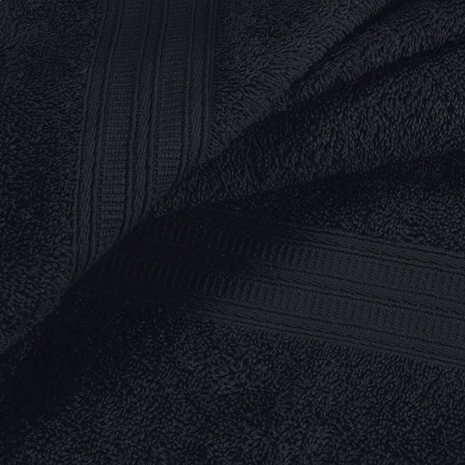 BOUTIQUO 6 Pack Cotton Towel Set, Contains 2 Bath Towels 27x54 inch, 2 Hand Towels 16x24 inch & 2 Wash Coths 12x12 inch, Ideal Everyday use, Ultra Soft Compact & Lightweight - Black