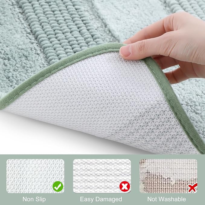 Kmson 2 Pcs Ombre Chenille Bathroom Rugs Set, Non-Slip Shower Mats for Bathroom Floor & Bathtub, Ultra Soft Washable Shaggy Bath Rugs, Thick Absorbent Microfiber Bath Mat Set Green