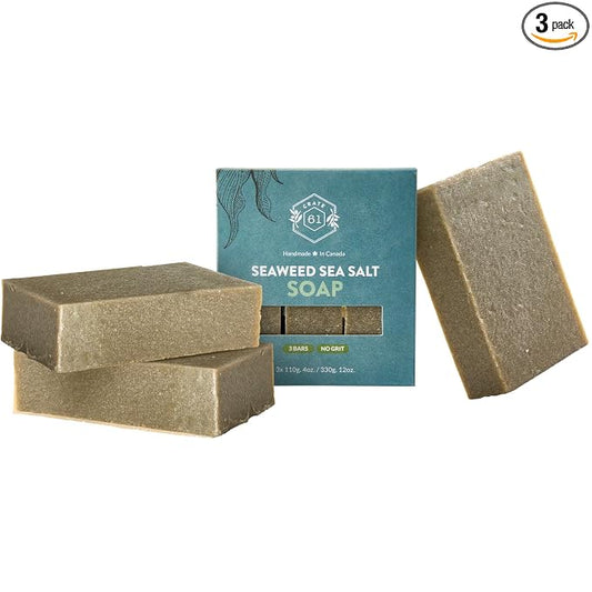Crate 61 Organics, Handmade in Canada, Plant Based Cold Process Natural Bar Soap For Face & Body, With Premium Essential Oils, For Men And Women 3 Pack (Seaweed and Sea Salt)