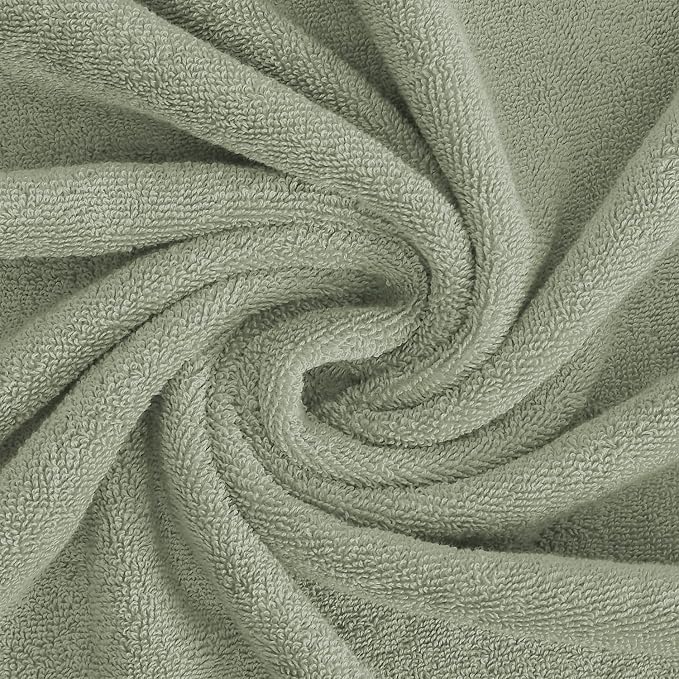Feather & Stitch 100% Cotton 625 GSM Bath Towel Set of 6, Ultra Soft Highly Absorbent 2 Bath Towels, 2 Hand Towels & 2 Washcloth - Luxury Quick Dry Shower Towels (Sage Green)