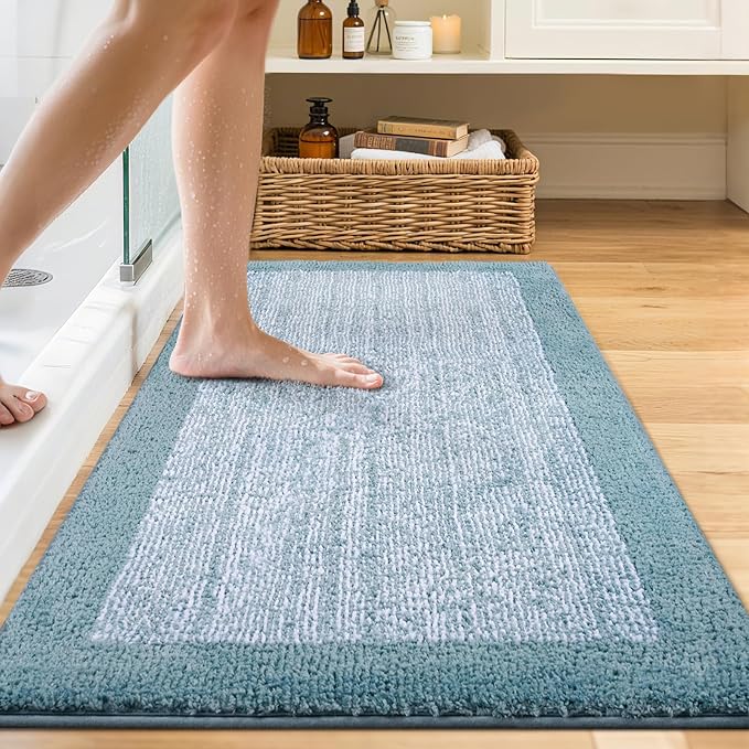 Bathroom Rugs 40x24 Non Slip Washable, Dusty Blue Bath Mat for Bathroom Floor Tub, Soft Absorbent Quick Dry Mats for Shower, Bathtub,Home Decor
