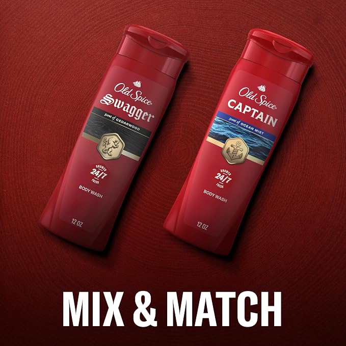 Old Spice Refreshing Body Wash for Men, 3X Defense, 24/7 Shower Fresh with Long Lasting Scent, Travel Size, Red Collection, Swagger with Cedarwood Scent, 3 fl oz