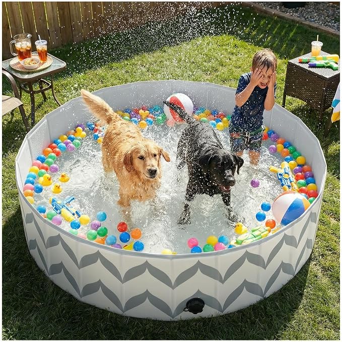 furrybaby Dog Pool for Large Dogs, Foldable Hard Plastic Pet Swimming Pool, Heavy Duty 0.5mm PVC with Non-Slip Bottom, Portable Kiddie Pool for Dogs, Pet Bath Tub for Backyard Summer, GW 63“