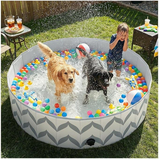 furrybaby Dog Pool for Large Dogs, Foldable Hard Plastic Pet Swimming Pool, Heavy Duty 0.5mm PVC with Non-Slip Bottom, Portable Kiddie Pool for Dogs, Pet Bath Tub for Backyard Summer, GW 63“