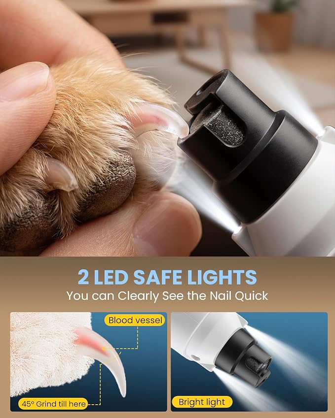 Dog Nail Grinder,25dB Silent Groom Pro Pet Nail Grinder White | New LCD Display 6 Adjustable Speeds 1.5H Fast Charge Dual LED Safe Lights | 50% More Power Painless Cat Nail Grinding