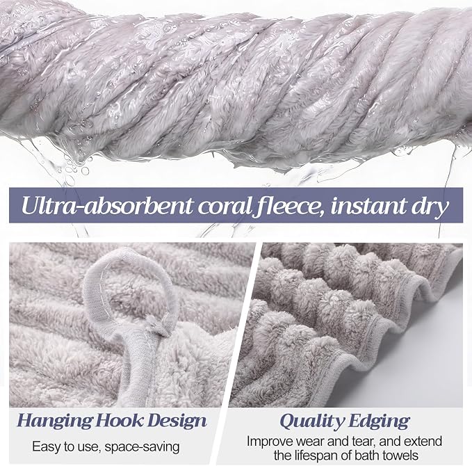 4 Pcs Extra Large Bath Towel Set 40x80'' Oversized Bath Sheet for Adult Microfiber Quick Dry Fluffy Absorbent Blanket with Hanging Loop for Pool Gym Body Shower(Pink, Beige, Gray, Blue)