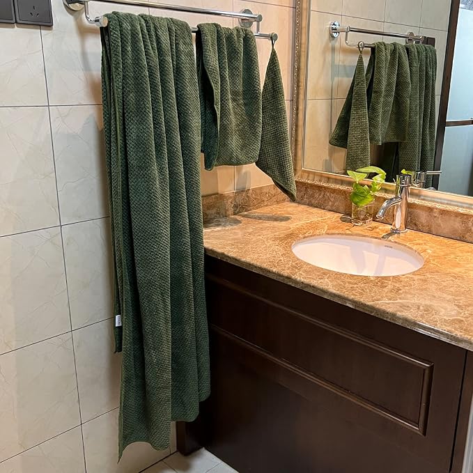 YTYC 39x78 Inches Super Soft 6-Piece Bath Sheets Set, Microfiber Towels for Bathroom, with Hanging Loop, 2 Extra Large Bath Towels, 2 Hand, 2 Washcloths, Olive Green