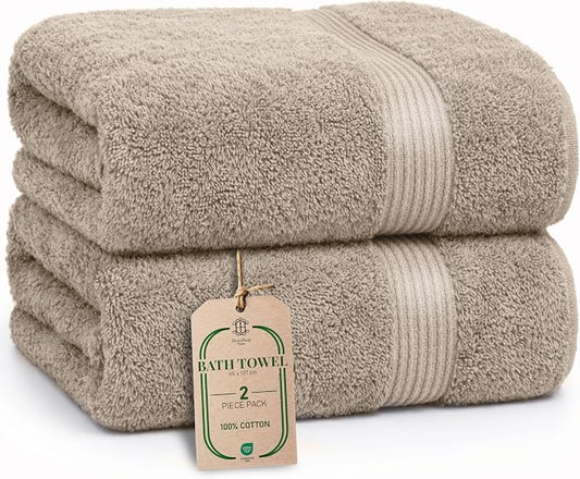 Luxe 2-Piece Bath Towel Set – Large Soft Cotton Towels, Absorbent, Durable & Skin-Friendly, Machine Washable, 27 x 54 in (Sand)