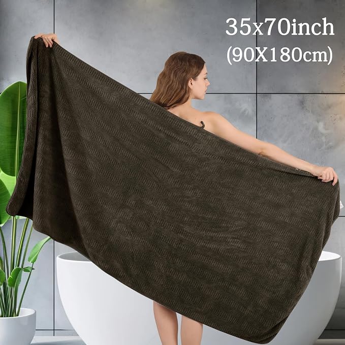 8 Piece Bath Towel Set-2 Oversized Bath Sheets(35"x70"),2 Hand Towels,4 Washcloths-Extra Large Microfiber Towel Sets,Less Lint Highly Absorbent & Quick Dry Bath Towels for Bathroom Gym Pool,Brown