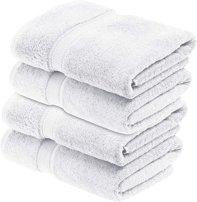 Superior Egyptian Cotton Plush & Absorbent, Bath Towel Set of 4, White | Quick Dry, Soft Luxury Towel Set, Bath Essentials for Bathroom, Guest Bath, Spa, 4 Piece Bath, Madeline Towels