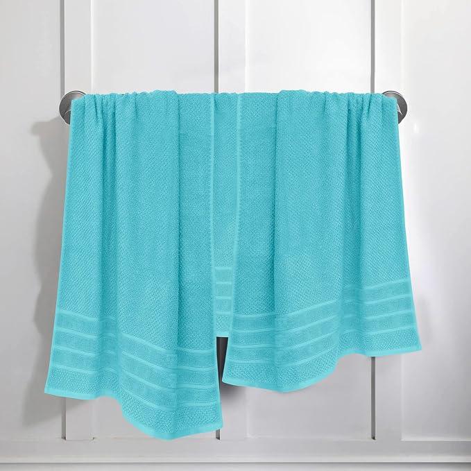 Feather & Stitch 100% Cotton 625 GSM Bath Towel Set of 6, Ultra Soft Highly Absorbent 2 Bath Towels, 2 Hand Towels & 2 Washcloth - Luxury Quick Dry Shower Towels (Aqua)