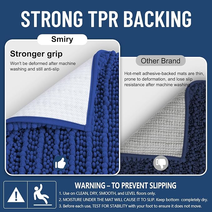 Smiry Bathroom Toilet Rugs U Shaped 24x20, Extra Soft Absorbent Non Slip Rubber Backing Chenille Contour Bath Rugs for Toilet, Machine Washable Contoured Bath Mats, Royal Blue