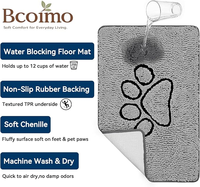 Bcoimo Super Absorbent Dog Door Mat, 30"*20" Anti Slip Mat for Muddy Paws, Pet Rugs for Dirty Paws Washable that Absorbs Moisture and Dirt, for Dog Cage and Pet Resting Carpet