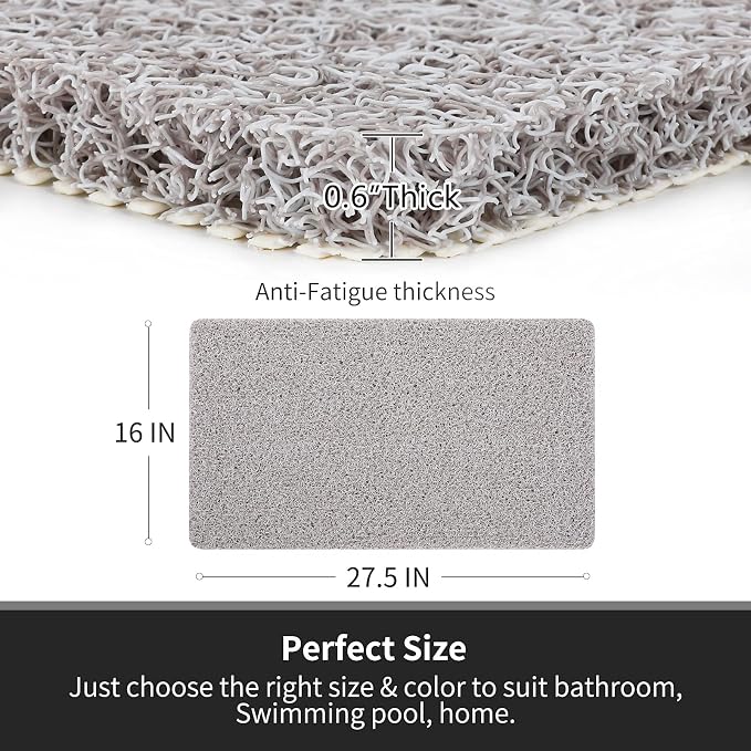 Nonslip Bathtub Mat, Anti Slip Bath Mat 0.6" Extra Thick, Quick Dry Bath Tub Anti Slip Shower Mat, Loofah Non-Slip Bath Mat for Tub Bathroom Pool Kitchen Entryway Home Hotel(Light Gray 16x27)