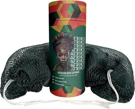 African Net Sponge, Premium Authentic Exfoliating Body Scrubber, Extra Long Stretch Bath Sponge for Shower, Deep Exfoliating Washcloth for Smooth Skin, 1 Pack (Forest Green)