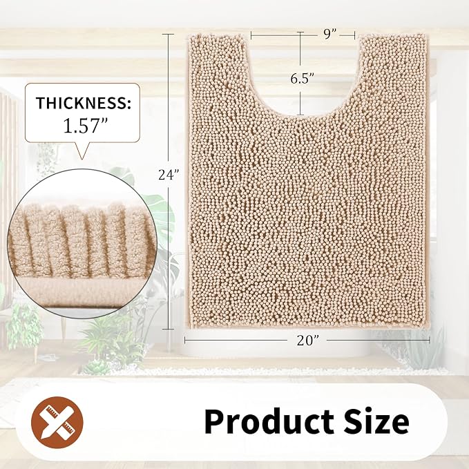 Yimobra Toilet Rugs U Shaped Washable - 24"x20" Non Slip Plush Contour Bath Rugs for Toilet - Super Soft Absorbent Quick Dry Toilet Mats for Bathroom,Beige