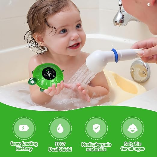 Baby Bath Thermometer - Digital Floating Water Thermometer with LED Display & Color Temperature Alerts, Rechargeable Bath Toy for Infant Bathtub Safety, Newborn Bath Essentials Gift