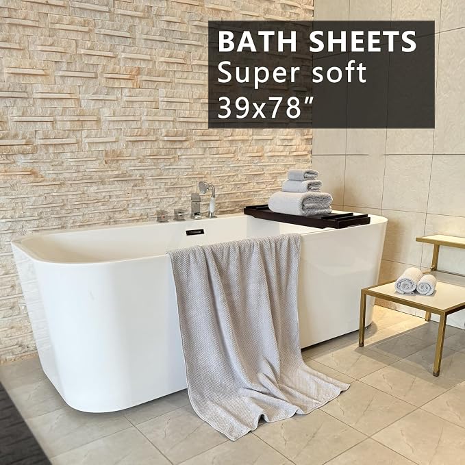 YTYC 39x78 Inch Oversized Bath Sheets Towels for Adults Luxury Bath Towels Extra Large Sets for Bathroom Super Soft Highly Absorbent Microfiber 80% Polyester (Silver Grey,2 Piece)