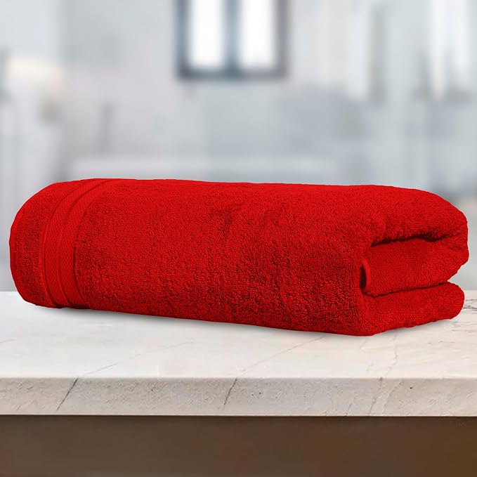Elegant Comfort Three Line Popcorn Towel Set for Bathroom 35 x 70 inches, Premium Hotel Quality 1-Pack Jumbo Towels, 100% Turkish Cotton, Soft and Durable, Quick Dry and Highly Absorbent, Red