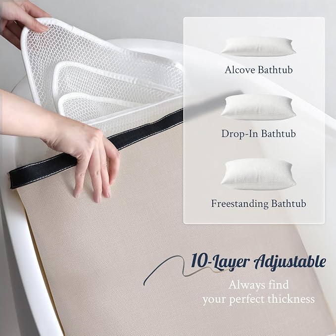 Luxury Bathtub Pillow, Skin-Friendly Cushion, Support Back, Neck & Head, Non-Slip, Adjustable Thickness Fits All Tub, Washable & Quick-Drying - Gift for Christmas Birthday Mother’s Day