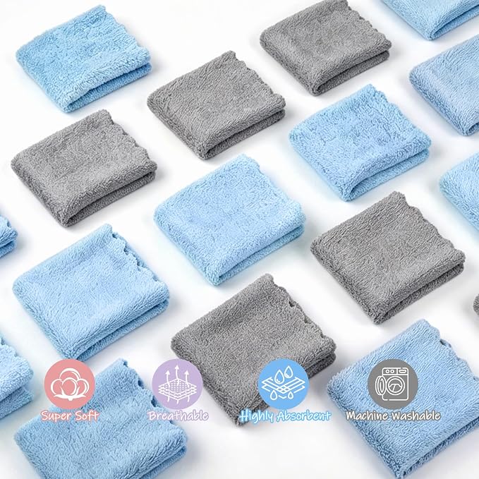 UNIMADE Baby Washcloths, 20 Pack Microfiber Coral Fleece Wash Cloths, Extra Absorbent Baby Towels for Newborns, Infants and Toddlers, Gentle on Sensitive Skin for Face and Body - 7" × 9", Blue&Grey