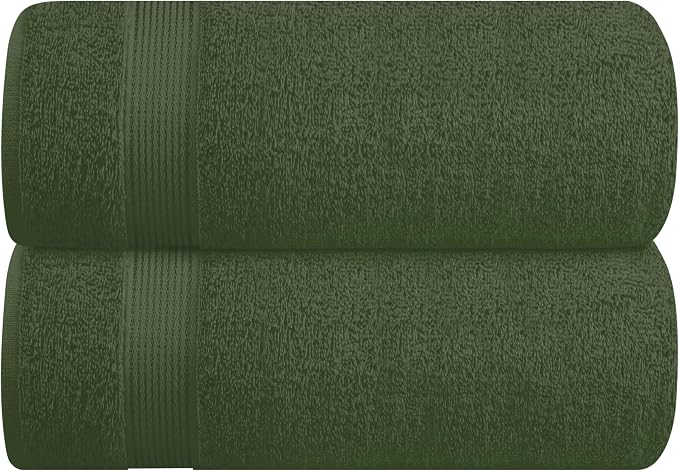 Belizzi Home Cotton 2 Pack Oversized Bath Sheet 35x70, Large Bath Sheet, Ultra Soft, Absorbent, Compact, Eco-Friendly, Recyclable, Quick Drying and Lightweight Towel - Olive Green