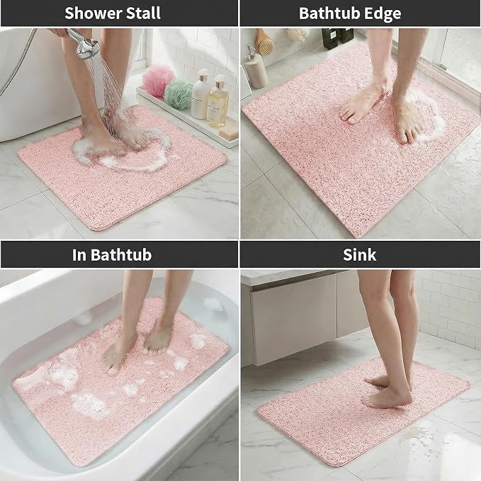 Shower Mat Non Slip, 16 x 24 Inch, Pink Shower Mats for Inside Shower, Soft PVC Loofah Bath Mats for Tub, Quick Drying Easy Cleaning Bathroom Stall Floor Mat Without Suction Cup