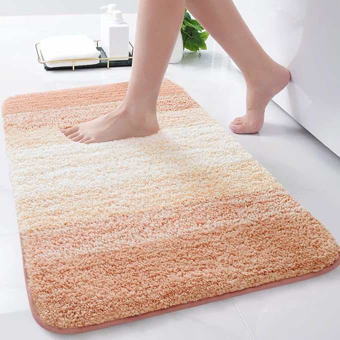 Arotive Microfiber Bathroom Rugs, Shaggy Soft and Absorbent Bath Rug, Thick Plush Machine Washable Dry Bath Mats for Bathroom, Tub and Shower, 30x17, Peach, Rectangular