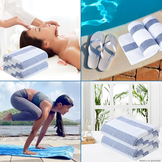 Microfiber Bath Towels Set of 2, 27 x 55 Inches Large Quick Dry Bath Towels, Super Absorbent Soft Striped Shower Towels, Lint Free Lightweight Towels for Bathroom, Travel, Spa, Beach