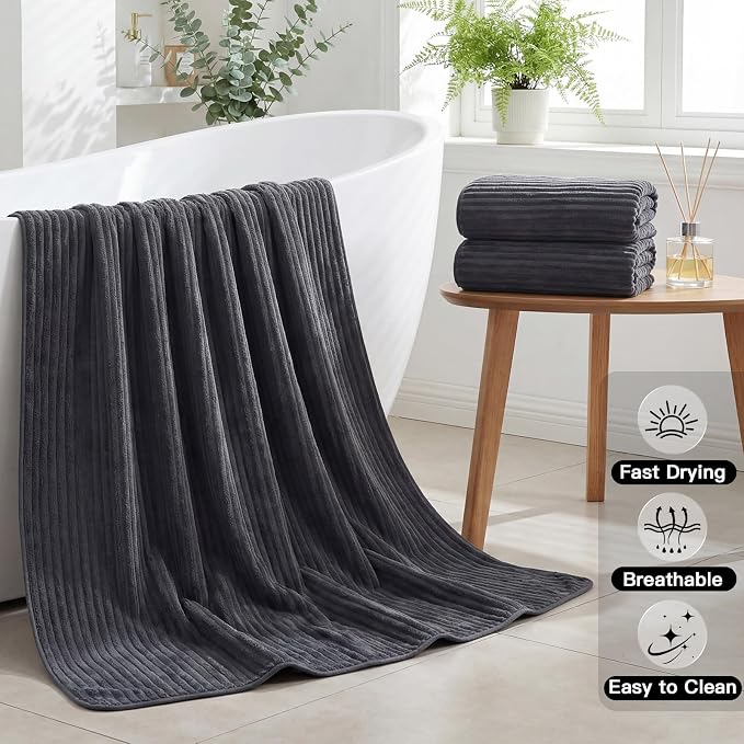 ZVH 2 Pack Extra Large Bath Sheets, 35"x70" Microfiber Quick Dry Absorbent | Dark Grey Ultra Soft Highly Absorbent Bath Towels with Hanging Loops, Machine Washable, Great for Bathroom Spa Pool Hotel Use