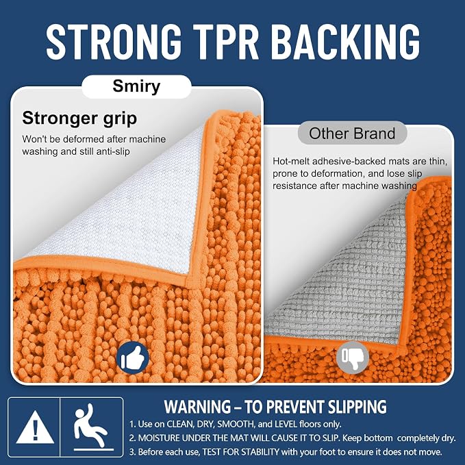 Smiry Bathroom Rugs Mat 30x20, Extra Soft Absorbent Chenille Bath Rugs, Non Slip Rubber Backing Machine Washable Quick Dry Bath Mats for Bathroom Floor, Tub, Shower, Home Decor Accessories, Orange