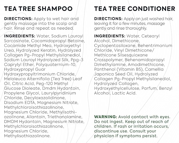 Tea Tree Shampoo and Conditioner Set – with 100% Pure Australian Tea Tree Oil - Anti Dandruff Sulfate and Paraben Free - Dry Scalp Treatment with Keratin, Vitamin B5, Collagen for Women and Men