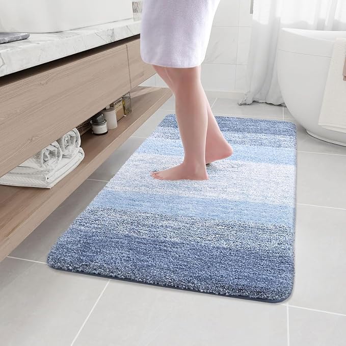 Arotive Microfiber Bathroom Rugs, Shaggy Soft and Absorbent Bath Rug, Thick Plush Machine Washable Dry Bath Mats for Bathroom, Tub and Shower, 44x32, Light Blue, Rectangular