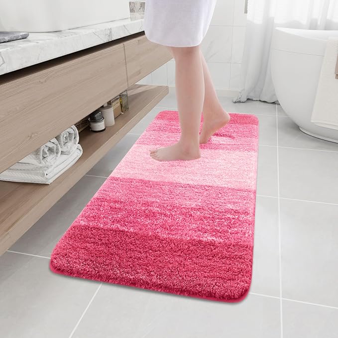 Arotive Microfiber Bathroom Rugs, Shaggy Soft and Absorbent Bath Rug, Thick Plush Machine Washable Dry Bath Mats for Bathroom, Tub and Shower, 47x17, Pink, Rectangular