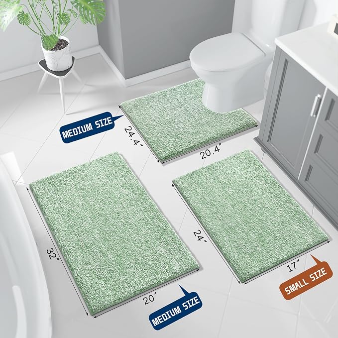 Yimobra Toilet Rugs U Shaped Washable, Soft Absorbent Microfiber Bathroom Rugs, Non Slip Quick Drying Shaggy Bath Mat,Contour Bathroom Mats for Toilet Base, Home Essentials,24x20,Green and White