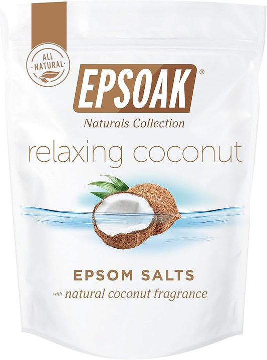 Epsoak Epsom Salt 2 lb. USP Magnesium Sulfate with Coconut Scent Resealable Epsom Salt Bag, Made in The USA, Cruelty-Free Certified