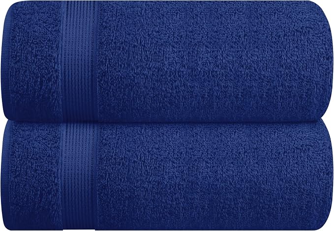 Belizzi Home Cotton 2 Pack Oversized Bath Sheet 35x70, Large Bath Sheet, Ultra Soft, Absorbent, Compact, Eco-Friendly, Recyclable, Quick Drying and Lightweight Towel - Navy Blue