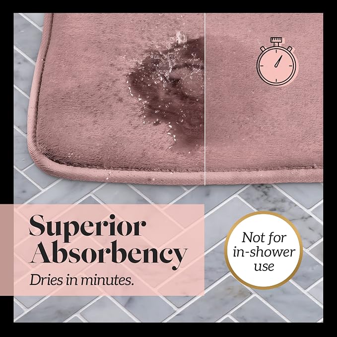 Memory Foam Bath Mat Non Slip Absorbent Super Cozy Velvet Bathroom Rug Carpet (22 inches X 36 inches, Mauve)