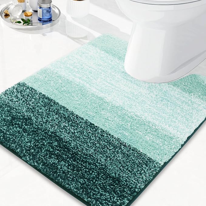 Arotive Microfiber Bathroom Rugs, Shaggy Soft and Absorbent Contour Toilet Rugs, Thick Plush Machine Washable Dry Bath Mats for Toilet Base, 24x20, Dark Green, U-Shape