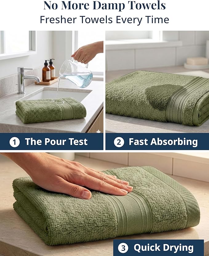 LANE LINEN Bath Hand Towels for Bathroom - 4 Pack (16" x 28"), 100% Cotton Hand & Face Towels Set - Soft, Prevent Fraying & Machine Washable - Everyday Family Towel, Gets Softer Each Wash - Oil Green