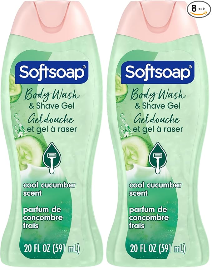Softsoap Moisturizing Body Wash and Shave Gel, Cool Cucumber Scent, 20 fl oz Bottle (Pack of 2)
