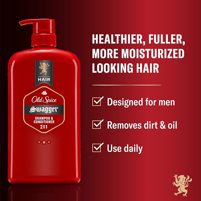 Old Spice Mens 2-in-1 Shampoo and Conditioner Set, Swagger, Cedarwood Lime Scent, For All Hair Types, Healthier, Fuller, More Moisturized Looking Hair, Barbershop Quality, 29.2 fl oz Each, Twin Pack