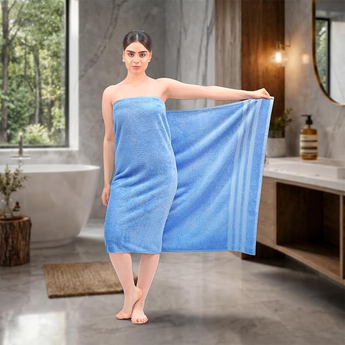 Bath Sheets 2 Pack Extra Large 35 x 70 Inches 600 GSM 100% Ring Spun Combed Uzbek Cotton Bath Towels Oeko-TEX Certified Soft Highly Absorbent Quick Dry – Light Blue